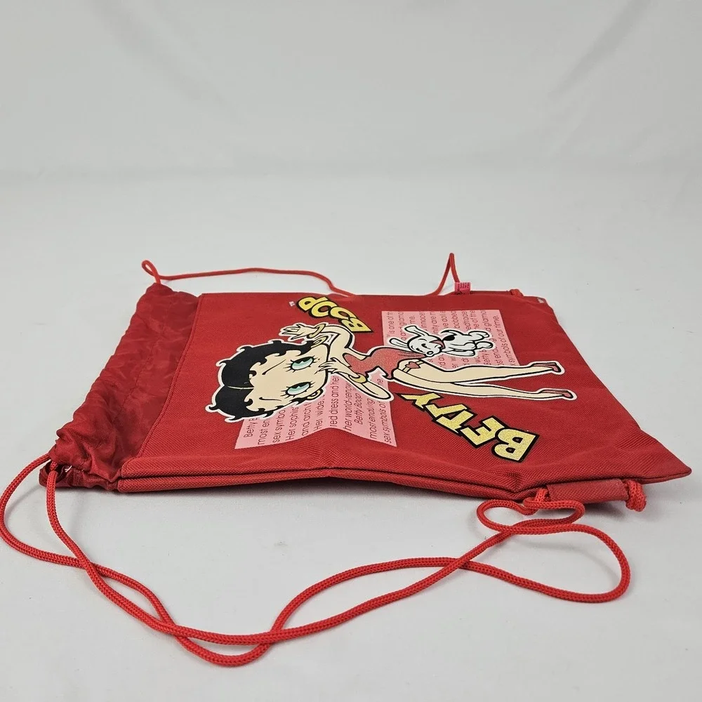 Vintage Betty Boop Backpack Drawstring Bag Sack Pudgy Red w/ Graphic EUC